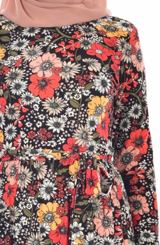 Robe a Motifs Fleurs 1642A-01 Noir Jaune 1642A-01