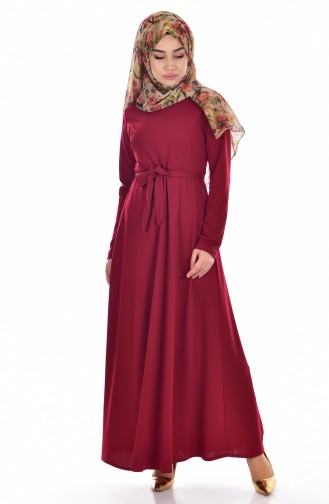 Belted Dress 0211-04 Burgundy 0211-04