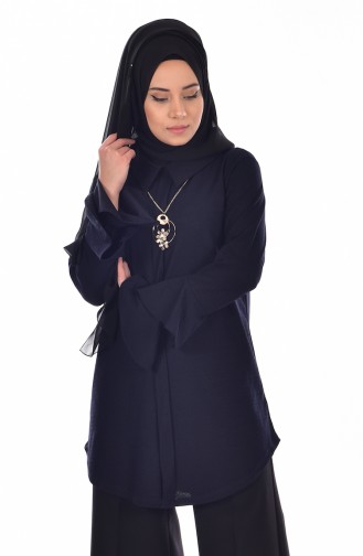 Gömlek Yaka Bluz 50119-04 Lacivert
