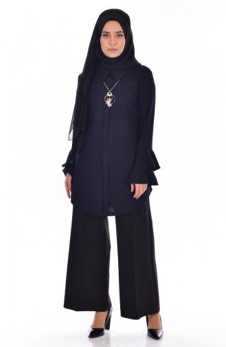 Gömlek Yaka Bluz 50119-04 Lacivert