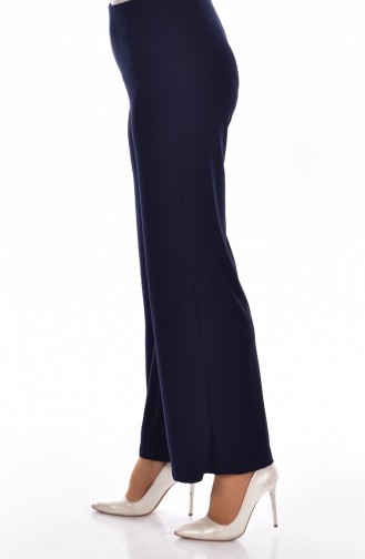 Elastic Waist Wide Leg Pants 2605-07 Navy Blue 2605-07