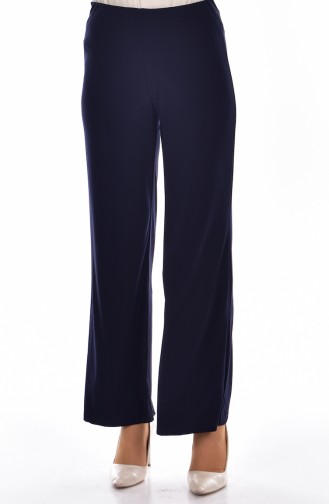 Elastic Waist Wide Leg Pants 2605-07 Navy Blue 2605-07