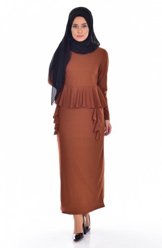 Fırfırlı Bluz Etek İkili Takım 4117-04 Taba