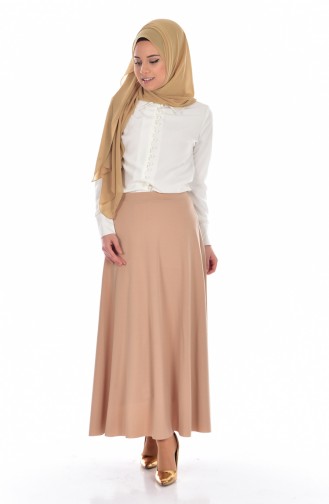 Beli Lastikli Kloş Etek 1130-07 Bej