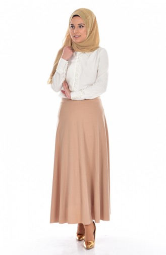 Beli Lastikli Kloş Etek 1130-07 Bej