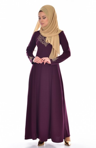 Besticktes Richterkragen Kleid 4401-08 Dunkellila 4401-08