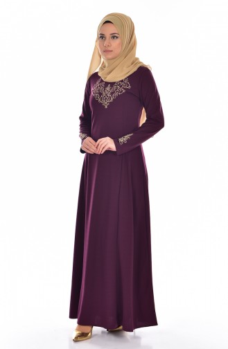 Besticktes Richterkragen Kleid 4401-08 Dunkellila 4401-08