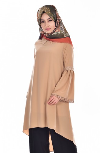 Lacy Ruched Tunic 1100-04 Beige 1100-04