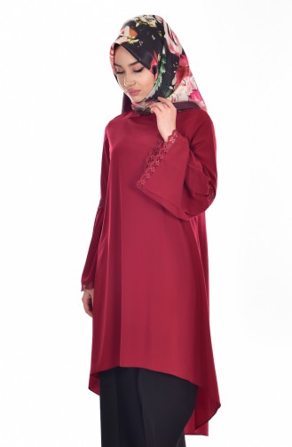 Lacy Ruched Tunic 1100-02 Burgundy 1100-02