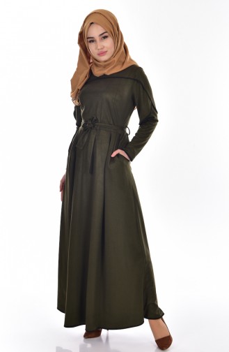 Khaki Hijab Dress 0570-03