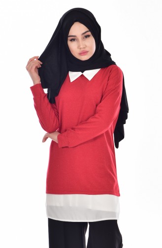 Tunique Paillette Col Chemise 50111-06 Rouge 50111-06