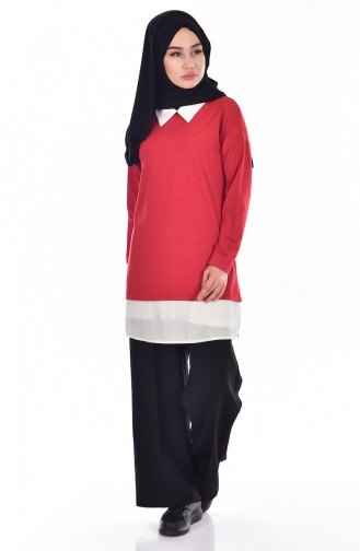 Tunique Paillette Col Chemise 50111-06 Rouge 50111-06