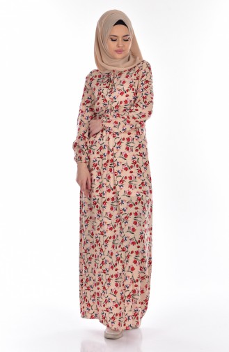 Cream Hijab Dress 1735-05