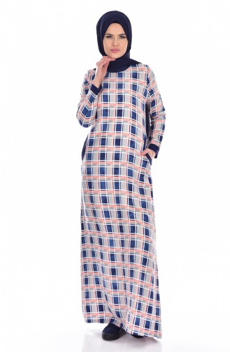 Navy Blue Hijab Dress 1717-02