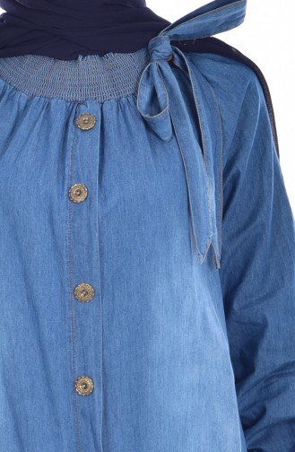 Düğme Detaylı Kot Elbise 1693-01 Lacivert