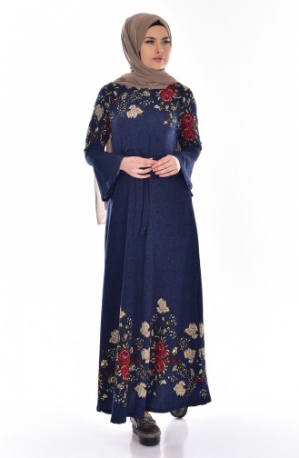 Navy Blue Hijab Dress 0203-03