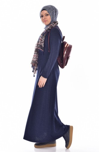 Navy Blue Hijab Dress 5163-06