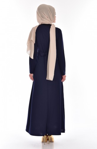Navy Blue Hijab Dress 3701-02