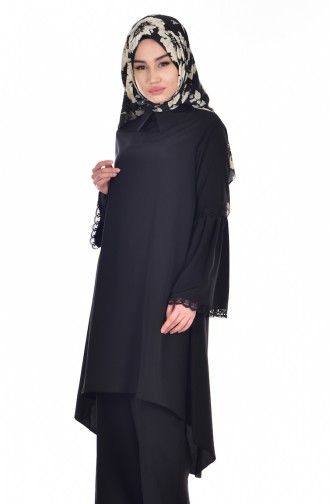 Lacy Ruched Tunic 1100-06 Black 1100-06