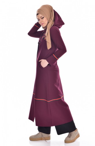 Broach Decoration Coat with Pockets 61201-06 Damson 61201-06