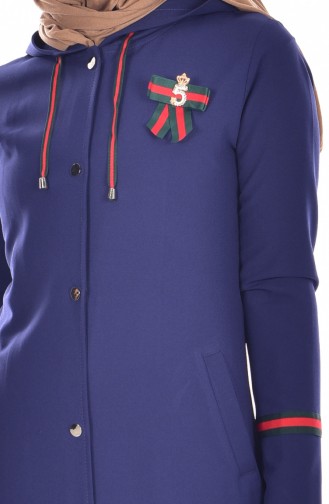 Broach Decoration Coat with Pockets 61201-03 Saxe Blue 61201-03