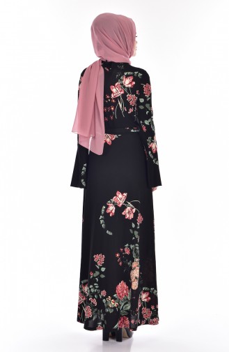 Robe a Motifs et Ceinture 1644A-01 Noir Saumon 1644A-01