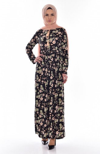 Flower Patterned Dress 3670B-01 Black 3670B-01