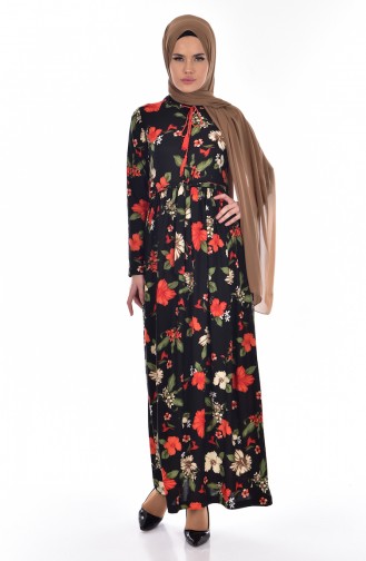 Flower Patterned Dress 3670C-01 Black 3670C-01