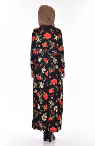 Flower Patterned Dress 3670C-01 Black 3670C-01