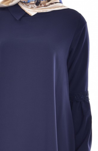 Lacy Ruched Tunic 1100-07 Navy Blue 1100-07
