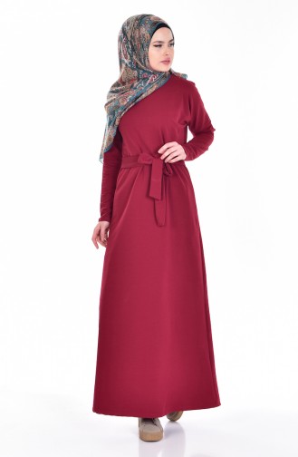 Hijab Kleid mit Gürtel 1003-03 Weinrot 1003-03
