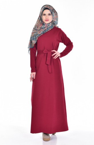 Hijab Kleid mit Gürtel 1003-03 Weinrot 1003-03