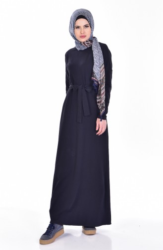 Hijab Kleid mit Gürtel 1003-02 Dunkelblau 1003-02