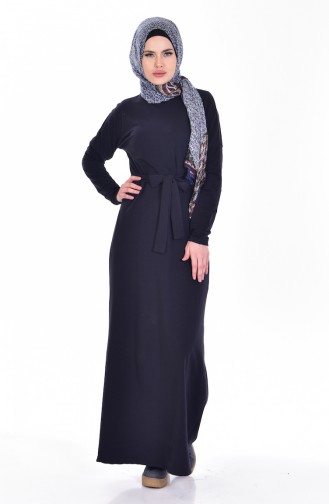 Hijab Kleid mit Gürtel 1003-02 Dunkelblau 1003-02