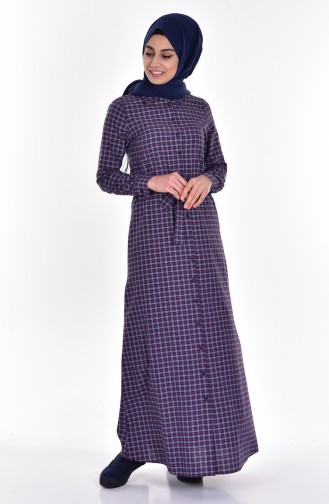 Belted Checkered Dress 2262-03 Burgundy 2262-03