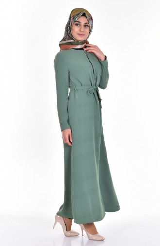 Belted Zip-Down  Abaya  4485-01 Aged Green 4485-01