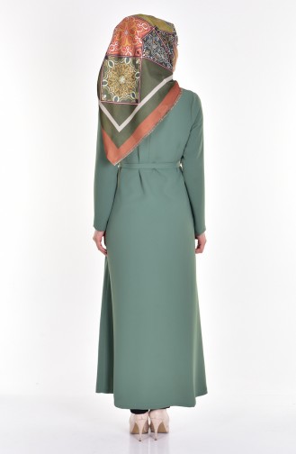 Belted Zip-Down  Abaya  4485-01 Aged Green 4485-01