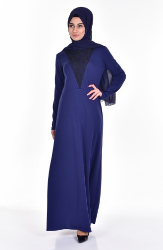 Navy Blue Hijab Dress 4437-04