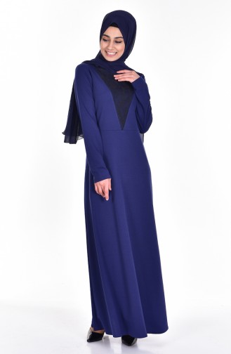 Navy Blue Hijab Dress 4437-04