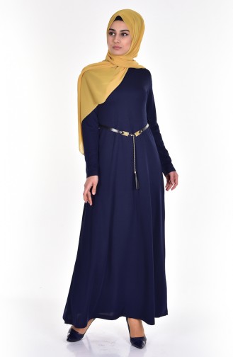 Belted Dress 3702-03 Navy Blue 3702-03