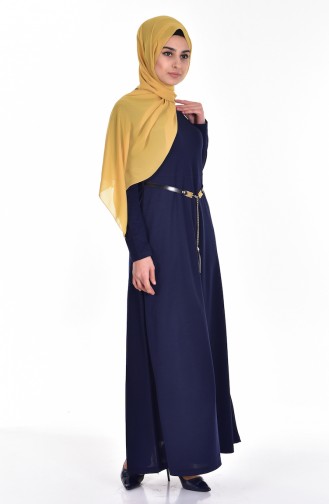 Belted Dress 3702-03 Navy Blue 3702-03