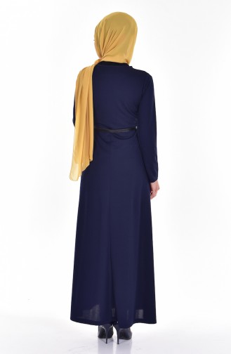 Navy Blue Hijab Dress 3702-03