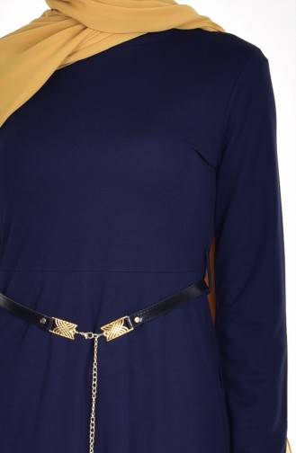 Navy Blue Hijab Dress 3702-03