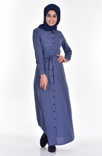 Belted Checkered Dress 2262-01 Blue 2262-01