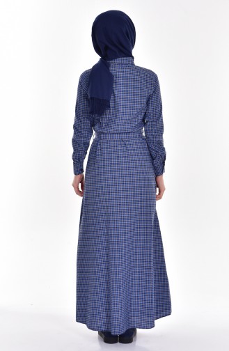 Belted Checkered Dress 2262-01 Blue 2262-01