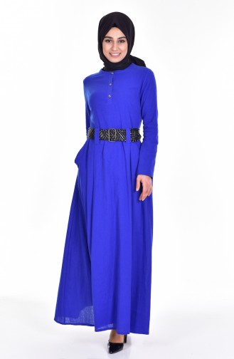 Robe a Ceinture et Poches 3001-01 Bleu Roi 3001-01