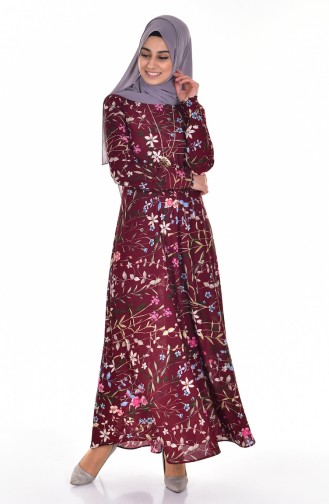 Claret Red Hijab Dress 4124-03