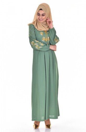 Green Almond Hijab Dress 3694-03