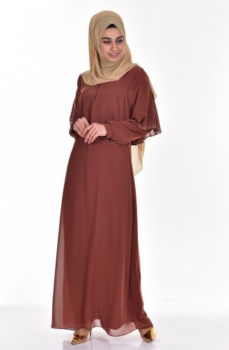 Brick Red Hijab Evening Dress 99016-09