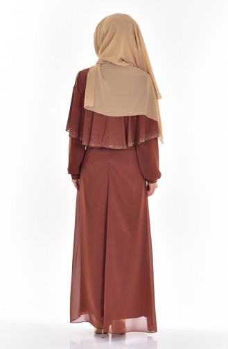 Brick Red Hijab Evening Dress 99016-09